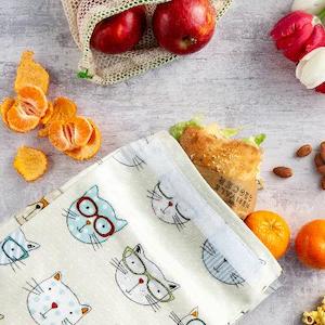 Lunch Bag: Oil Cloth Reusable Lunch Bag - Crazy Cats