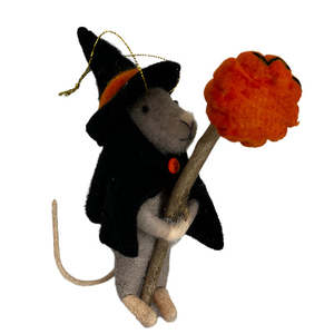 Halloween: Christmas Felted Decoration - Mouse with Jack-O-Lantern