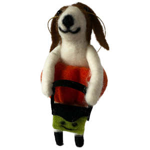 Halloween: Halloween Felted Decoration - Trick or Treat Dog