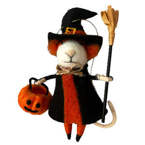 Halloween: Halloween Felted Decoration - Mouse witch with broom