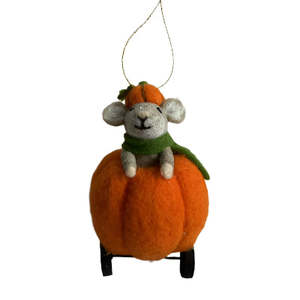 Halloween Felted Decoration - Mouse in Pumpkin