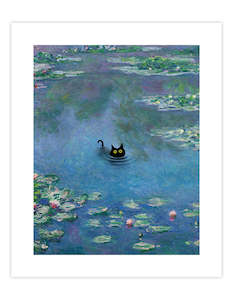 Cat Art Prints: The Water Lily Pond Little Black Cat