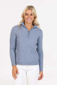 Womens: Cable Half Zip Possum Merino Sweater