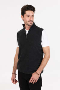 Mens: Sleeveless Half-Zip Possum Merino Vest