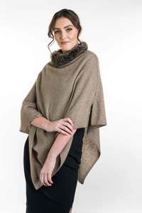 Fur Trim Possum Merino Zip Poncho