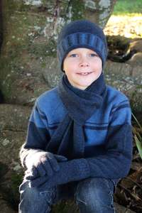 Kids: Childs Possum Merino Stripe Beanie