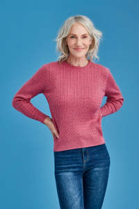 Merino Women: Long Sleeve Merino Wool Cable Crew Neck