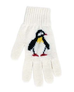 Pure Merino Gloves: Penguin Motif Merino Wool Gloves