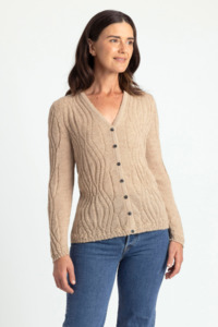 Alpaca: Wavy Alpaca Wool V Neck Cardigan