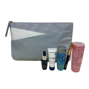 Frontpage: Lancome skincare -5 Piece gift set with Silver Grey make-up bag