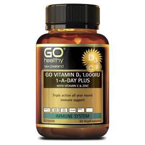 Vitamins: GO Healthy GO Vitamin D3 1000IU 1-A-Day Plus With Vitamin C & Zinc 60 VCaps EXP2025/08