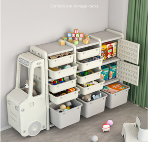 -Clearance- Car Shape Toy Storage Organizer with Kids Toy Shelf and Multi Toy Bins