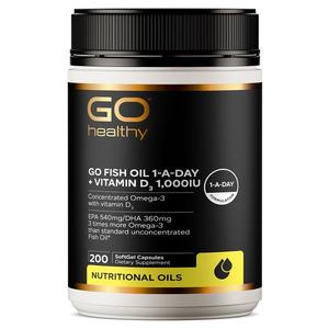 GO Healthy Fish Oil 1-A-Day + Vitamin D3 1,000IU 200 Capsules