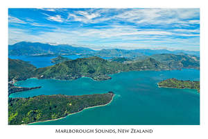 Postcard: 023 - Post Art Postcard - Marlborough Sounds Aerial