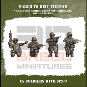 Vietnam Era Us: US Army riflemen with M203 Grenade Launcher