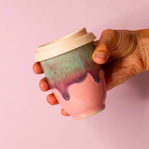 Pink Ceramic Glazes: Pink Flamingo Ceramic Travel Cup