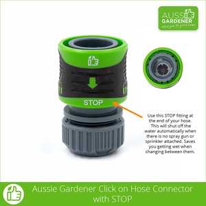 Aussie Gardener click on hose connector with stop