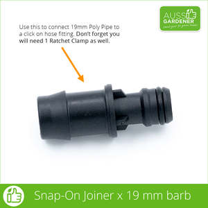 Click-On Joiner to connect 19mm pipe to a garden hose