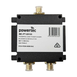 Products: Powertec RF Power Divider 2-Way, 698-3800MHz, SMA Female, Wilkinson, 20dB isolation