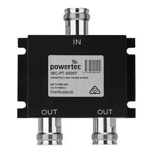 Powertec RF Power Divider 2-Way, 698 to 3800 MHz, 4.3-10 Female, Wilkinson