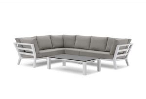 Products: LIFE TIMBER Outdoor Aluminium Modular Corner Lounge HIGH ARM VERSION - Lava or White Frame