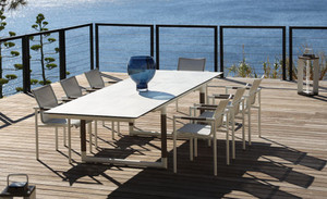 Products: BASTINGAGE Outdoor Dining Extension Table - White with Concrete Beton HPL top 2.1m-3.15x1.05m x 0.75m
