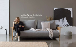 MALLOY Sleek Excess Queen Sofa Bed with LIGHT OAK ARMS by Innovation