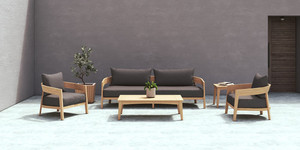 Veneto 3-Seater Outdoor Teak Sofa with Sunbrella Cast Slate Cushions