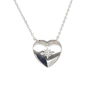 Grace Silver CZ 'Love Star' Heart Necklace