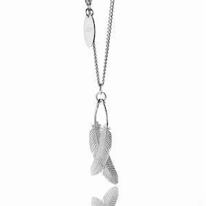 Boh Runga: Boh Runga Duo Miromiro Feather Pendant | Silver