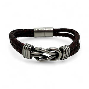 Revolution Steel & Dark Brown Leather Sailing Knot Bracelet