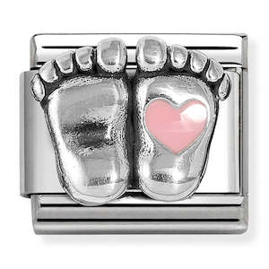 Nomination | Baby Feet with Little Pink Heart in Silver