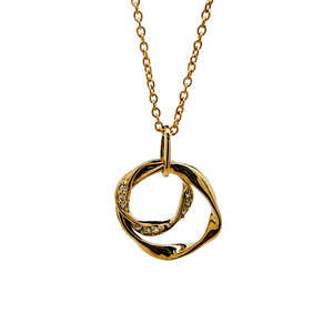 9k Yellow Gold Double Abstract Diamond Pendant