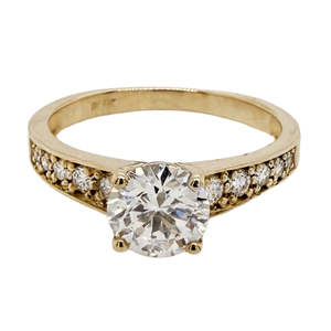 9K Yellow Gold Round Accented Diamond Ring