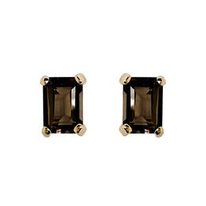 9k Yellow Gold Emerald Cut Smoke Quartz Earrings