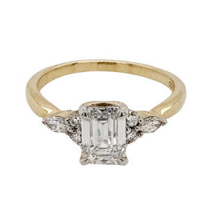 10k Yellow Gold Emerald Cut Accented Diamond Ring