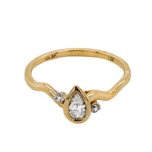 10K Yellow Gold Bezel Pear Diamond Ring