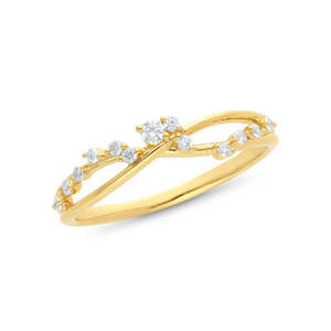 Diamond Rings: 9k Yellow Gold Cross-Over Diamond Ring