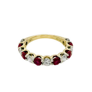 Wedding Anniversary Bands: 10K Yellow Gold Ruby & Diamond Band