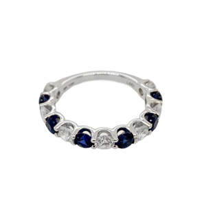 Wedding Anniversary Bands: 10K White Gold Diamond & Blue Sapphire Band