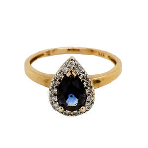 9K Yellow Gold Sapphire & Diamond Natural Pear Cut Ring