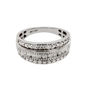 10k White Gold Three Band Diamond Ring