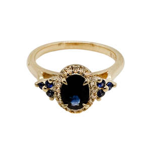 9k Yellow Gold Ceylon Sapphire & Diamond Ring