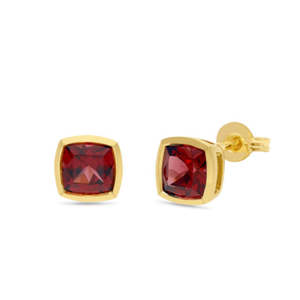 9k Yellow Gold Garnet Cushion Earrings