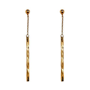 9k Yellow Gold Hollow Diamond-Cut Bar + Chain Earrings