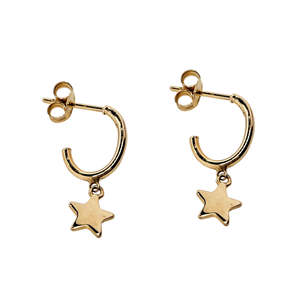 9k Yellow Gold Star Drop Hoop Earrings