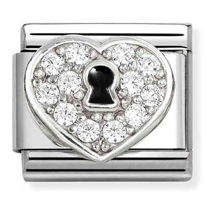 Nomination | White Heart Padlock with Cubic Ziconia in Silver
