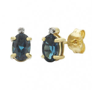 9k Yellow Gold London Blue Topaz & Diamond Stud Earrings