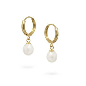 Fine Jewellery: 9k Yellow Gold Freshwater Pearl Huggie Earrings