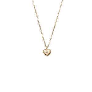 Silk & Steel Petite Puffed Heart Necklace Black Diamond + Gold